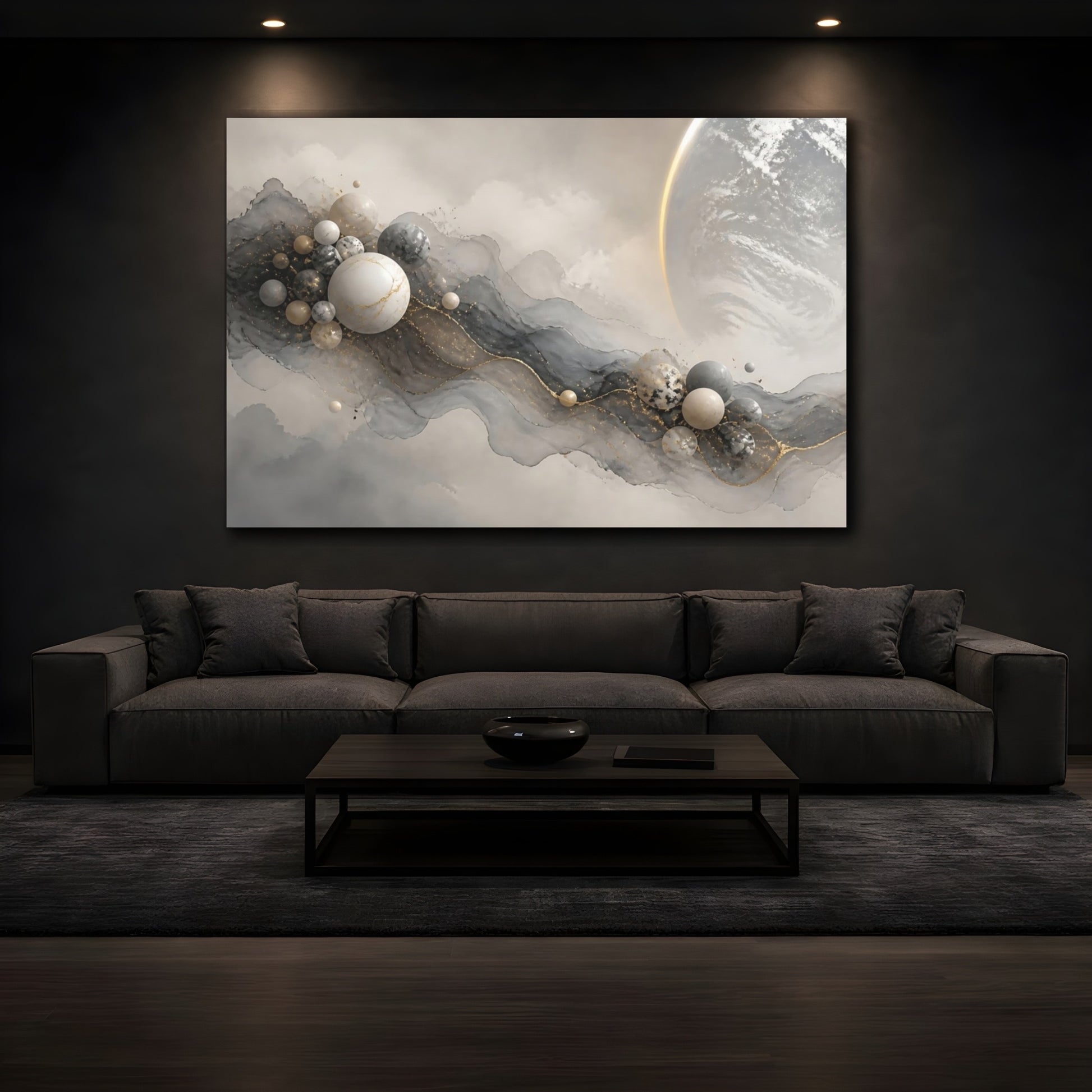 Mockup 3. Abstract Marble Spheres shown as canvas print