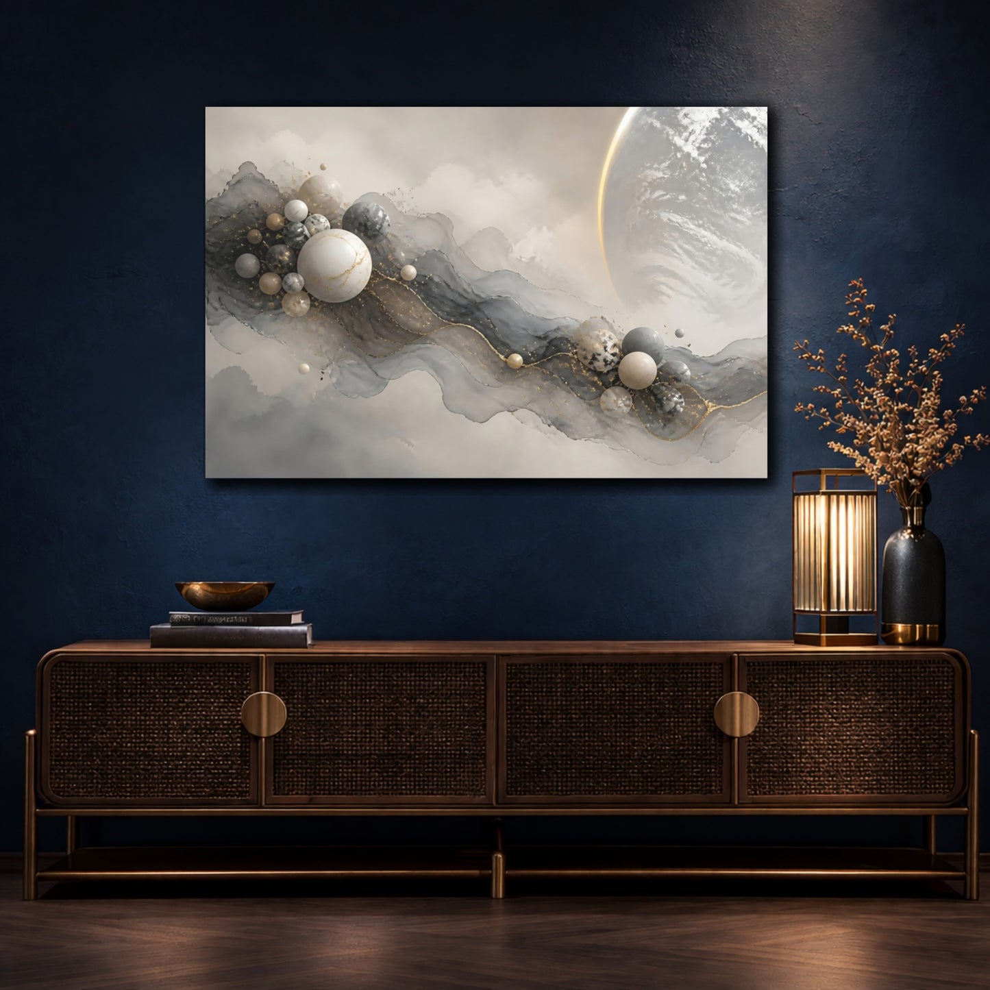 Mockup 4. Abstract Marble Spheres shown as canvas print