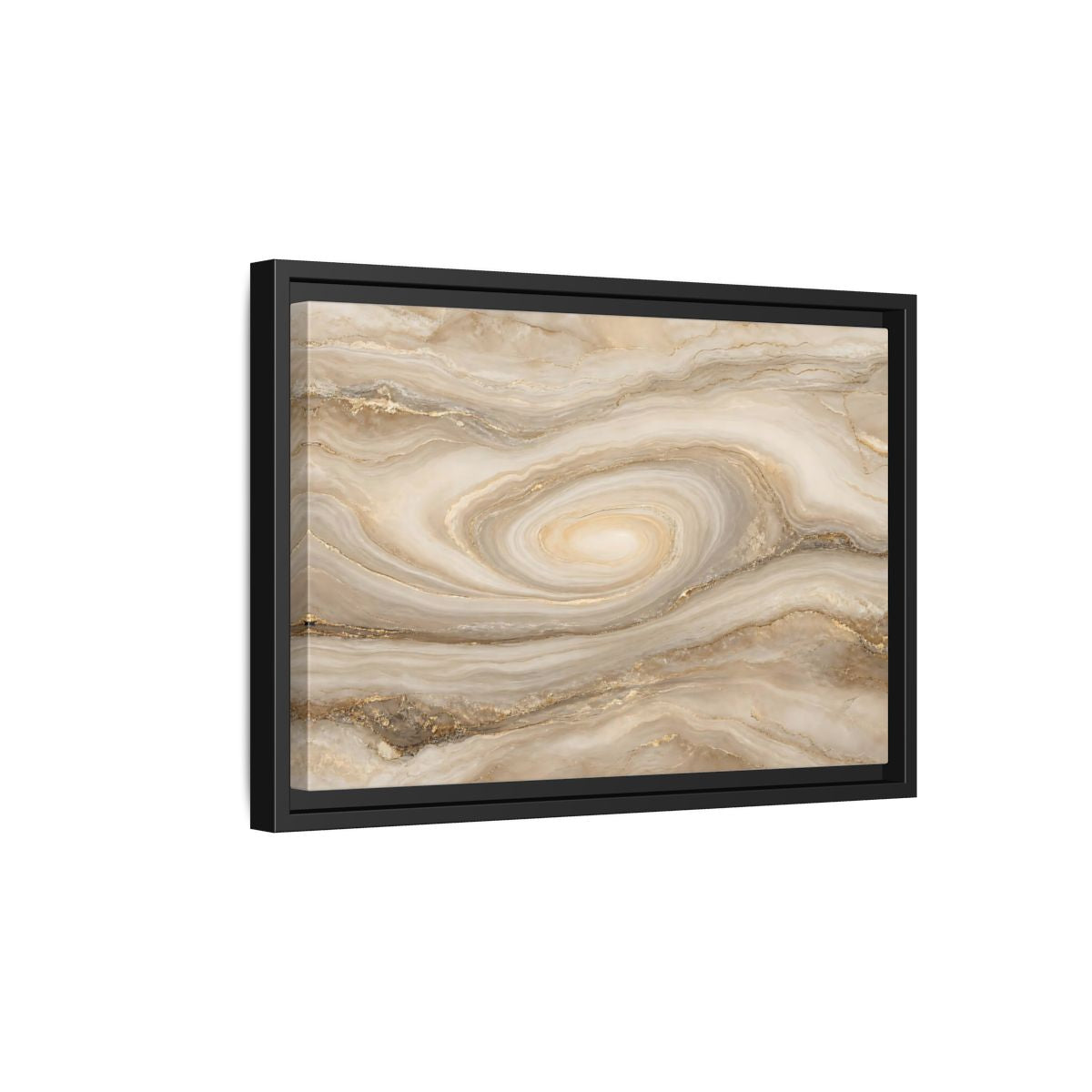 Side Mockup 6. Abstract Marble Swirl Beige Gold Swirl shown as stretched canvas wall art