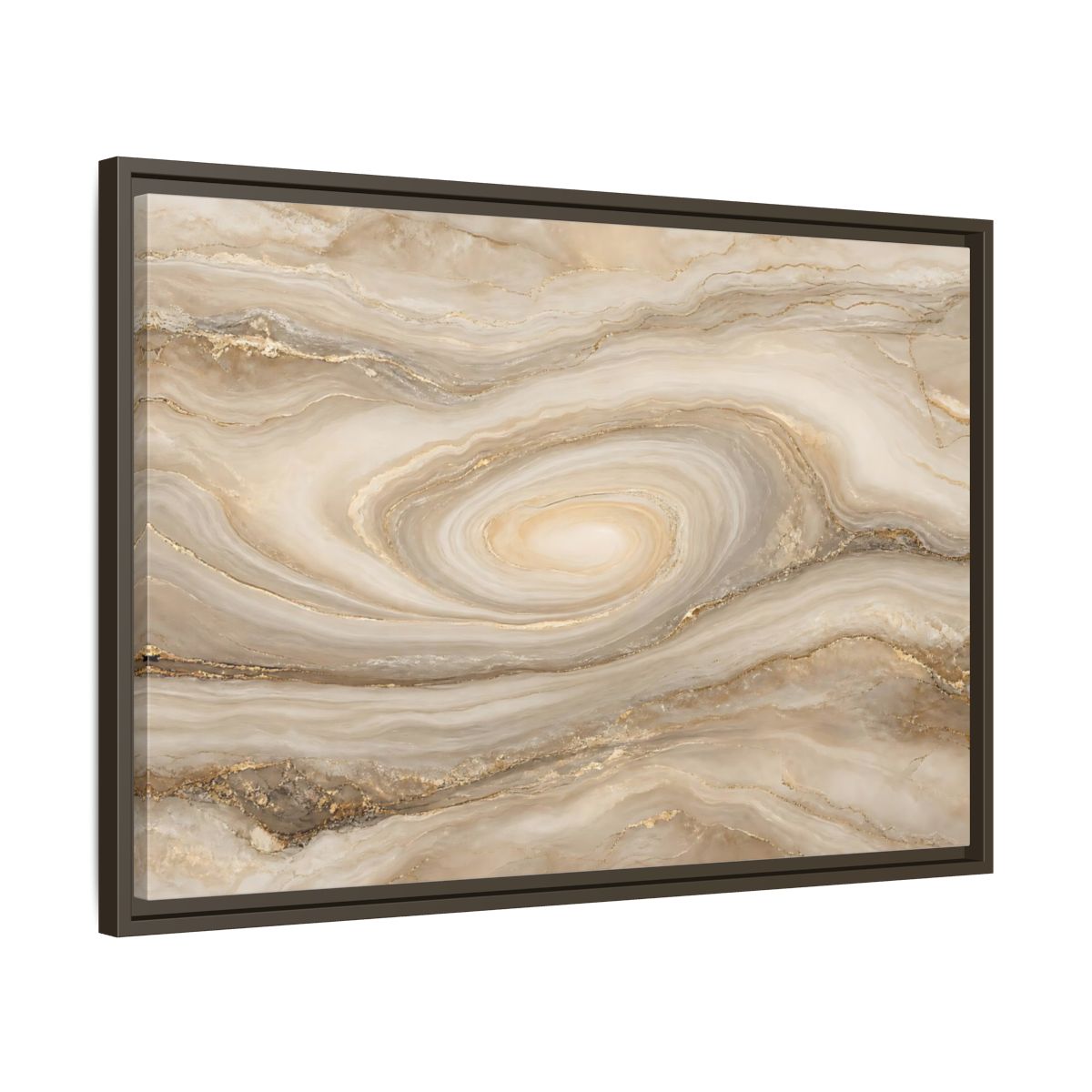 Side Mockup 11. Abstract Marble Swirl Beige Gold Swirl shown as stretched canvas wall art
