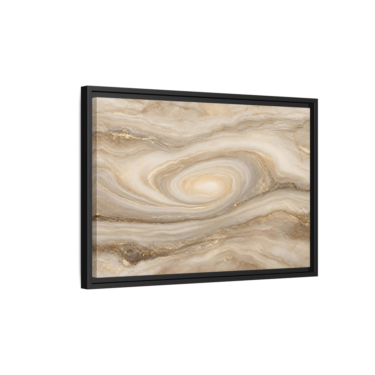 Side Mockup 3. Abstract Marble Swirl Beige Gold Swirl shown as stretched canvas wall art