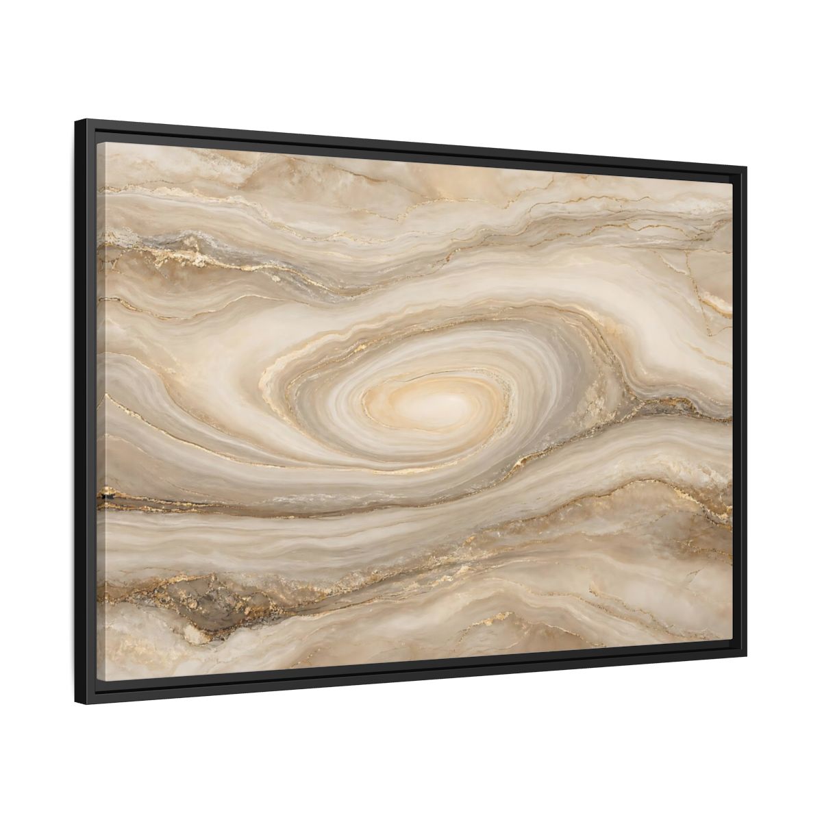 Side Mockup 13. Abstract Marble Swirl Beige Gold Swirl shown as stretched canvas wall art