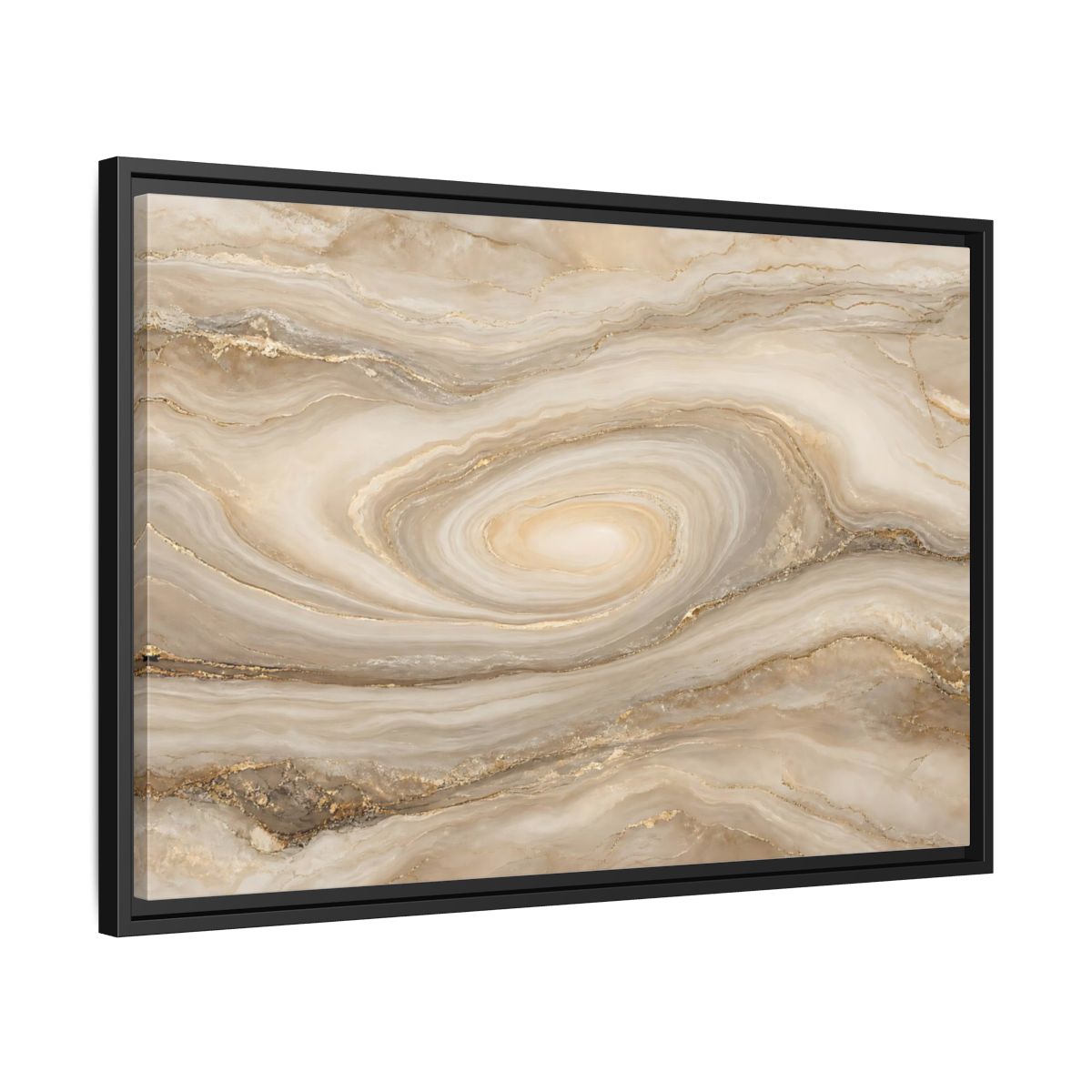 Side Mockup 14. Abstract Marble Swirl Beige Gold Swirl shown as stretched canvas wall art