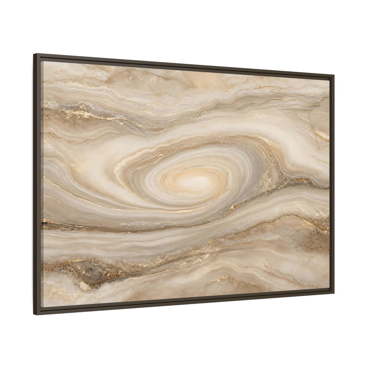 Side Mockup 8. Abstract Marble Swirl Beige Gold Swirl shown as stretched canvas wall art