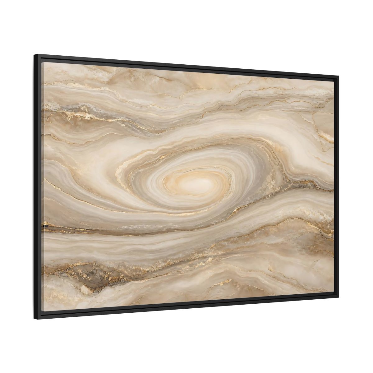 Side Mockup 12. Abstract Marble Swirl Beige Gold Swirl shown as stretched canvas wall art