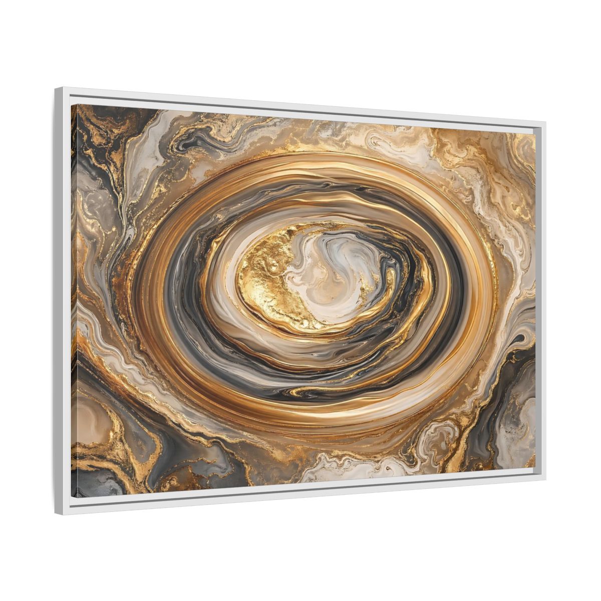 Side Mockup 9. Abstract Marble Swirl Gold Black White Abstract shown as stretched canvas wall art