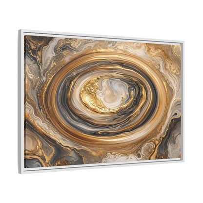 Side Mockup 9. Abstract Marble Swirl Gold Black White Abstract shown as stretched canvas wall art