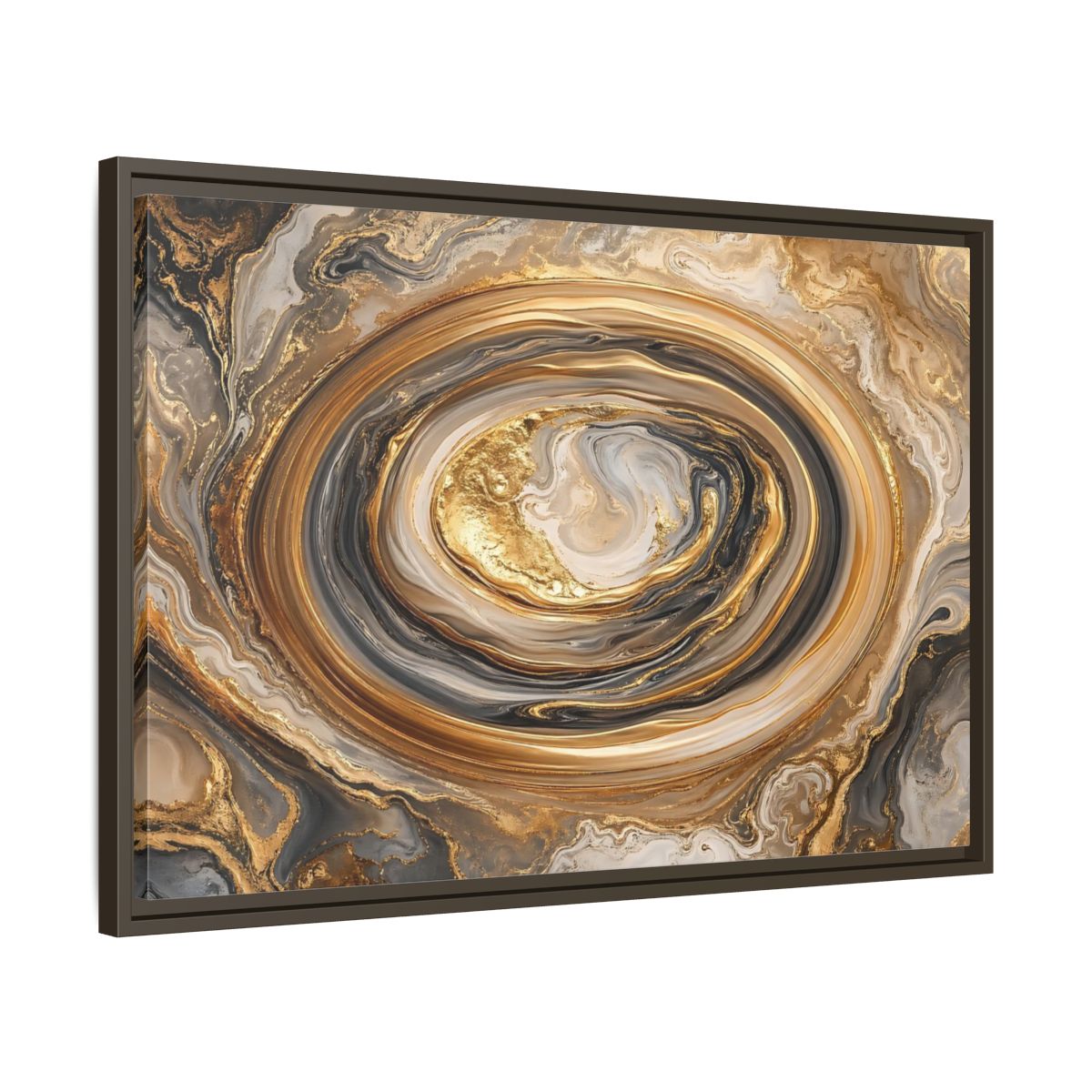 Side Mockup 11. Abstract Marble Swirl Gold Black White Abstract shown as stretched canvas wall art