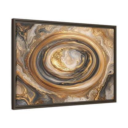 Side Mockup 11. Abstract Marble Swirl Gold Black White Abstract shown as stretched canvas wall art