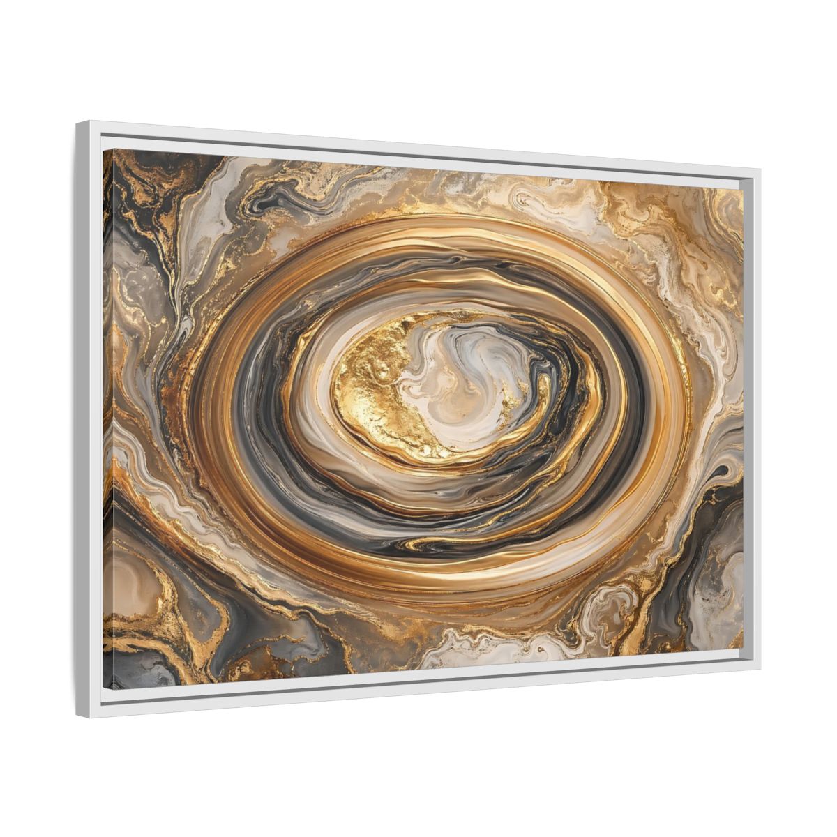Side Mockup 10. Abstract Marble Swirl Gold Black White Abstract shown as stretched canvas wall art