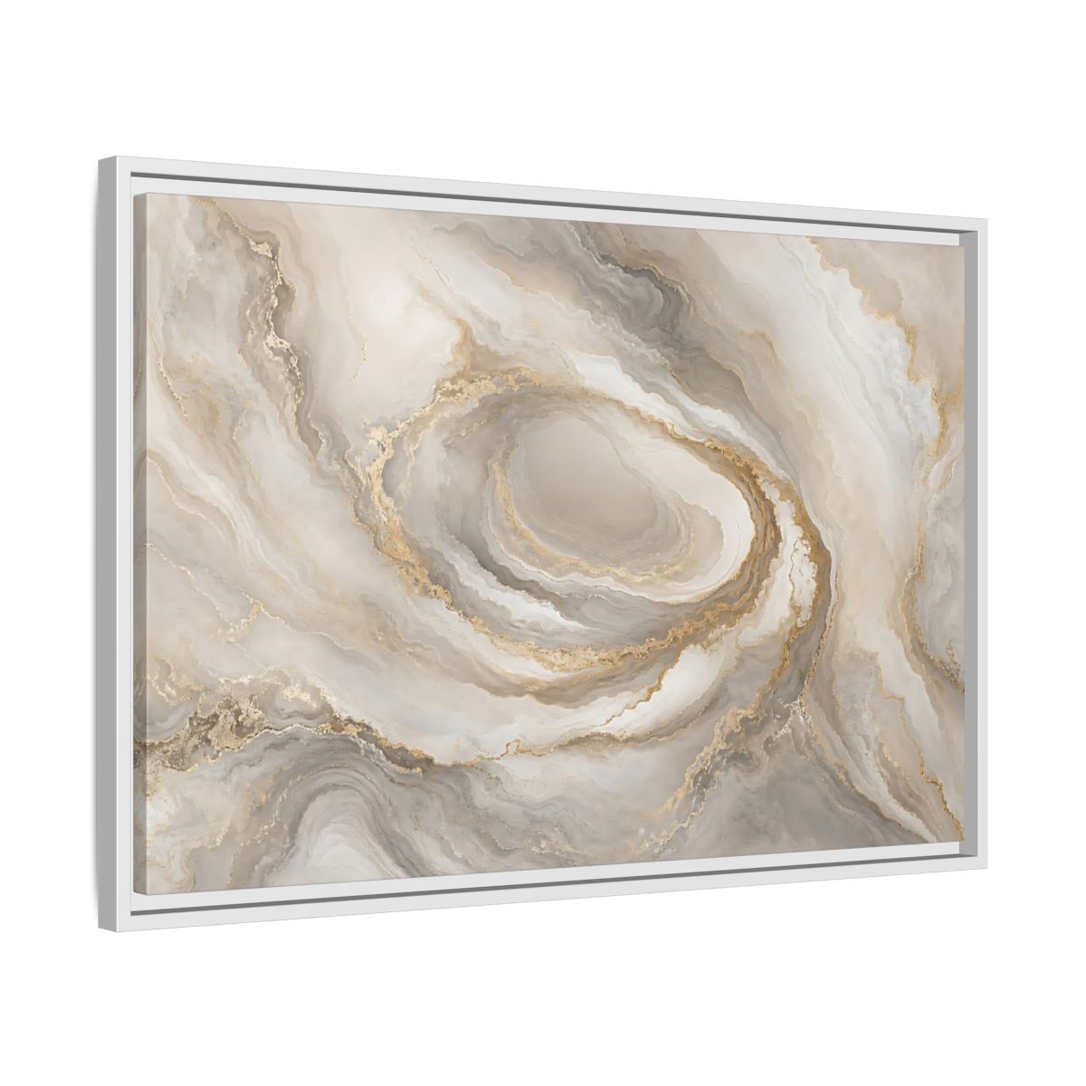 Side Mockup 10. Abstract Marble Swirl Neutral Gold Swirl shown as stretched canvas wall art