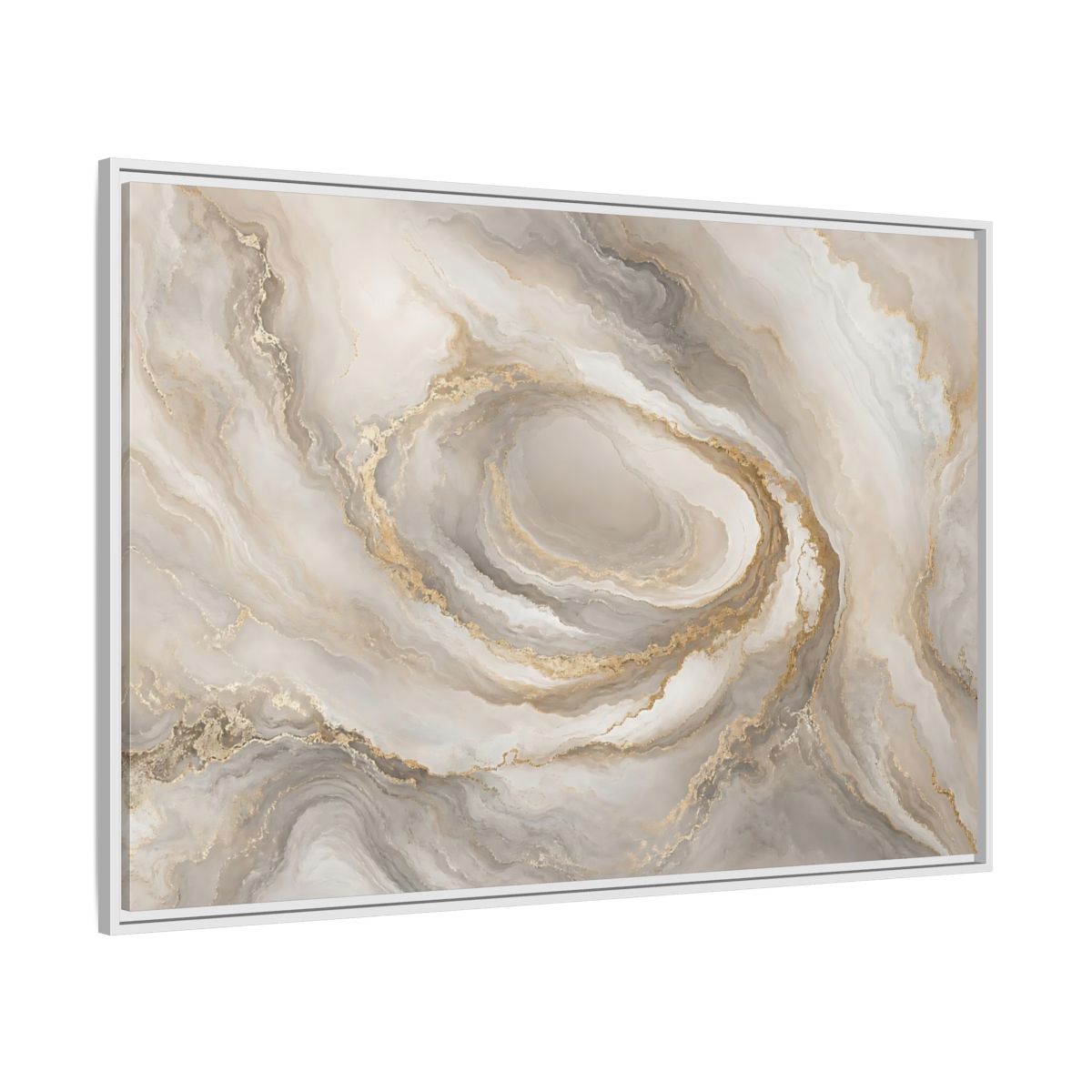 Side Mockup 7. Abstract Marble Swirl Neutral Gold Swirl shown as stretched canvas wall art