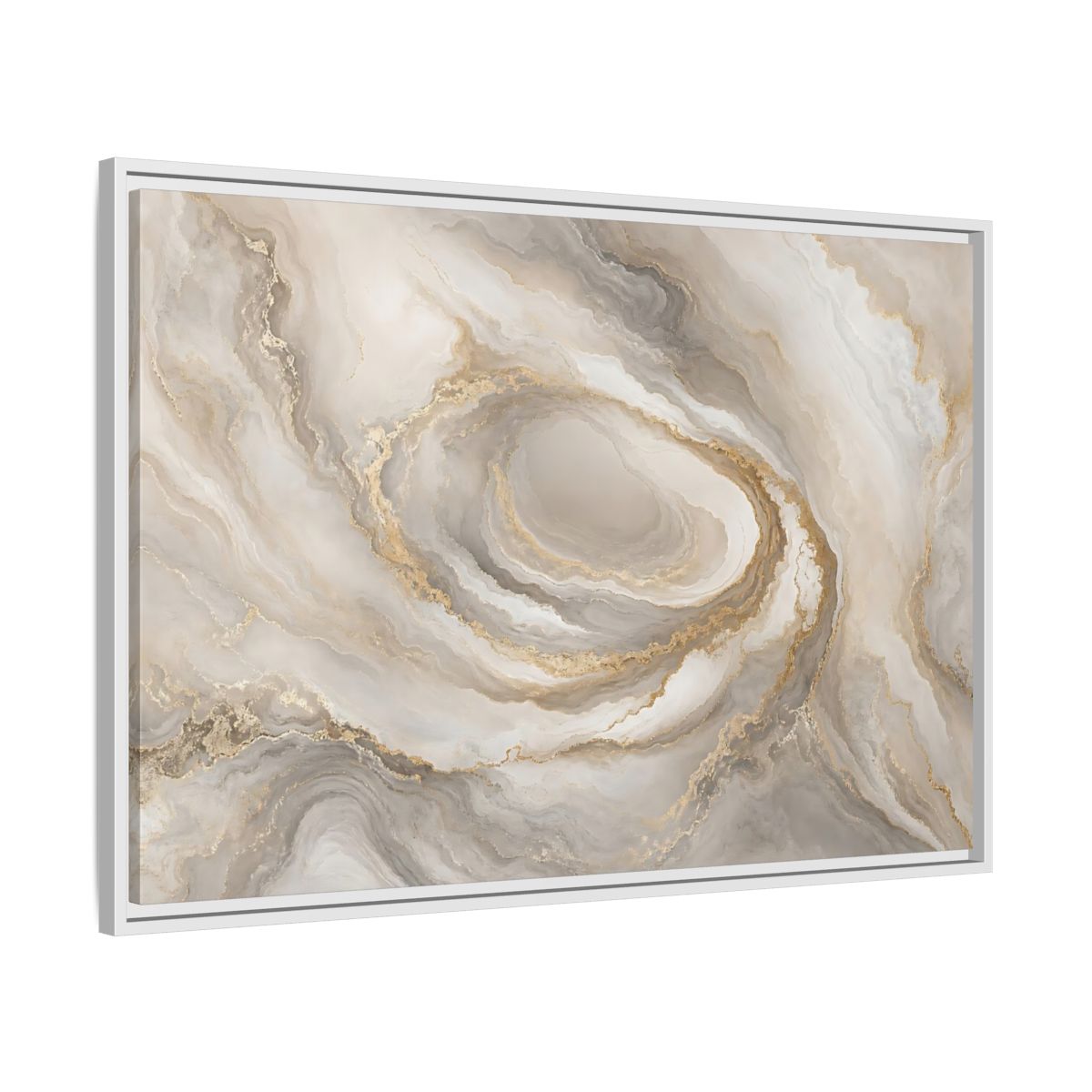 Side Mockup 9. Abstract Marble Swirl Neutral Gold Swirl shown as stretched canvas wall art