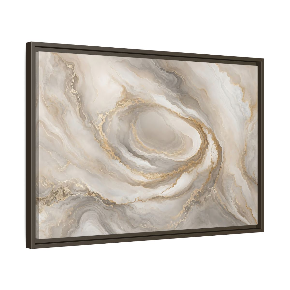 Side Mockup 11. Abstract Marble Swirl Neutral Gold Swirl shown as stretched canvas wall art