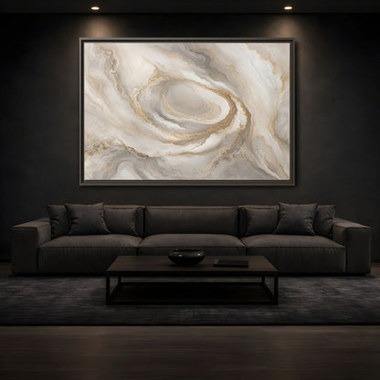 Mockup 3. Abstract Marble Swirl Neutral Gold Swirl shown as stretched canvas wall art