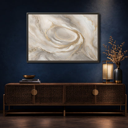 Mockup 4. Abstract Marble Swirl Neutral Gold Swirl shown as stretched canvas wall art
