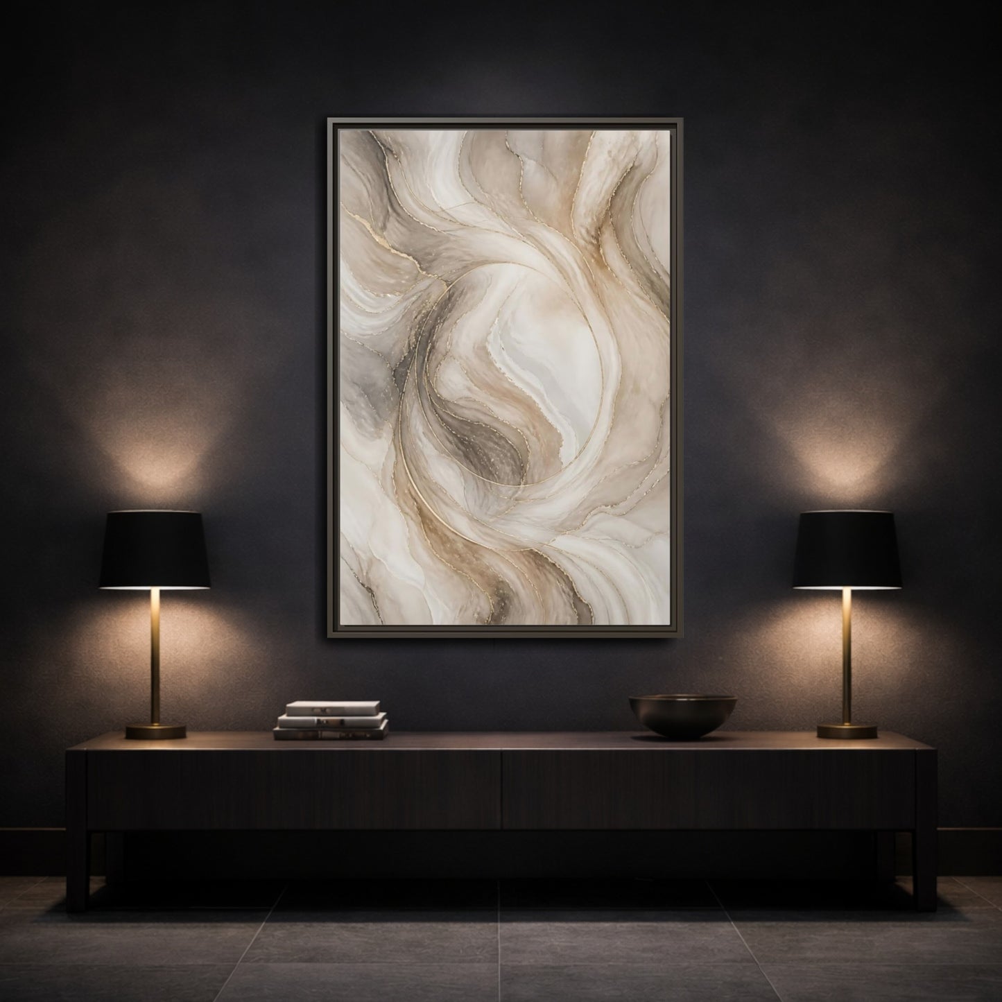 Mockup 3. Abstract Marble Swirl shown as framed canvas print