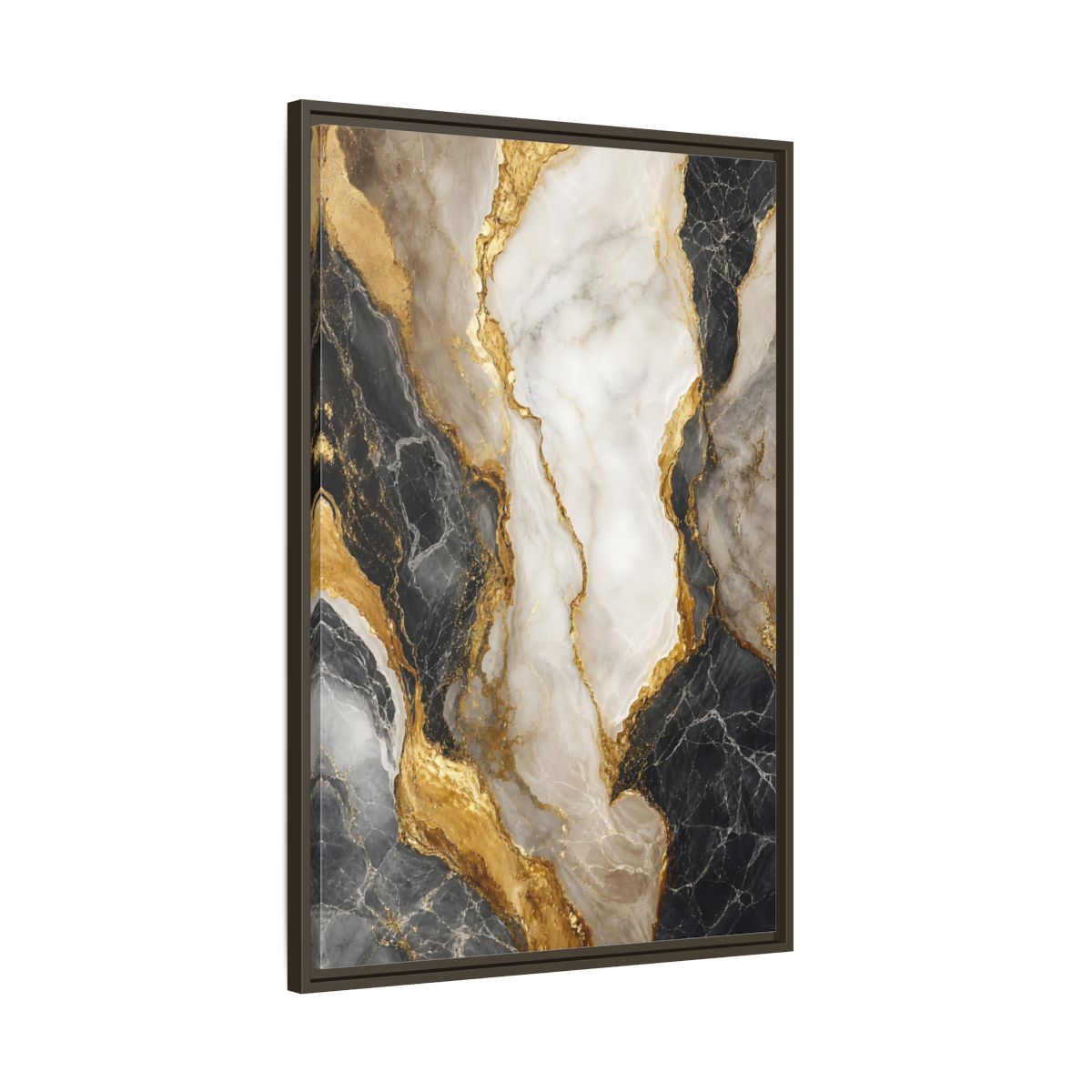 Abstract Marble Texture Black White Gold Framed Canvas Wall Art - Living Room shown as canvas wall art