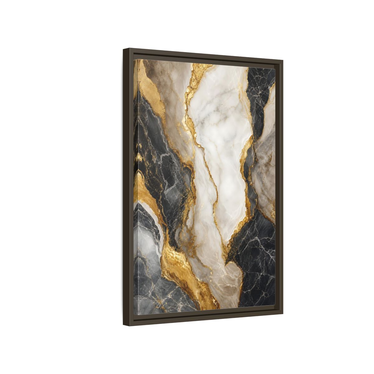 Abstract Marble Texture Black White Gold Framed Canvas Wall Art - Living Room shown as canvas wall art