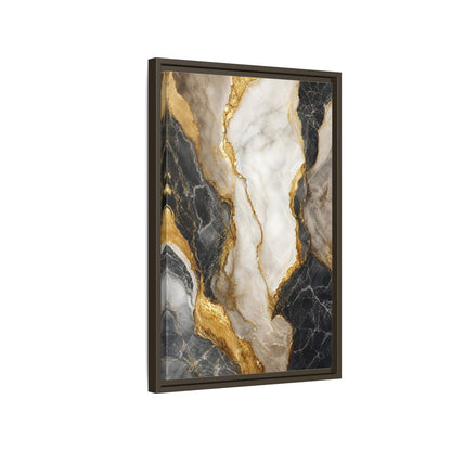 Abstract Marble Texture Black White Gold Framed Canvas Wall Art - Living Room shown as canvas wall art