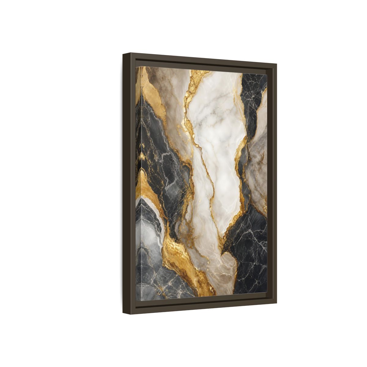 Abstract Marble Texture Black White Gold Framed Canvas Wall Art - Living Room shown as canvas wall art