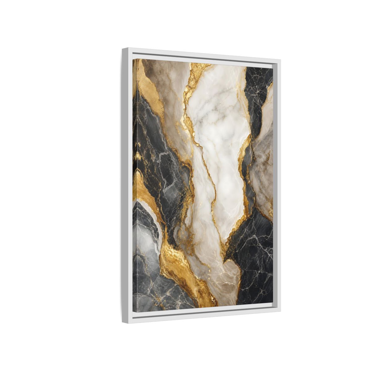 Abstract Marble Texture Black White Gold Framed Canvas Wall Art - Living Room shown as canvas wall art