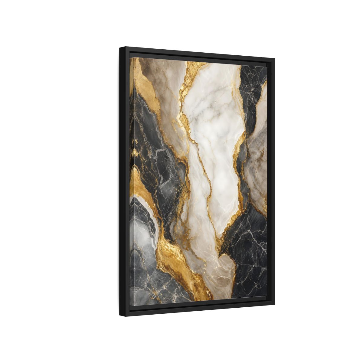 Abstract Marble Texture Black White Gold Framed Canvas Wall Art - Living Room shown as canvas wall art