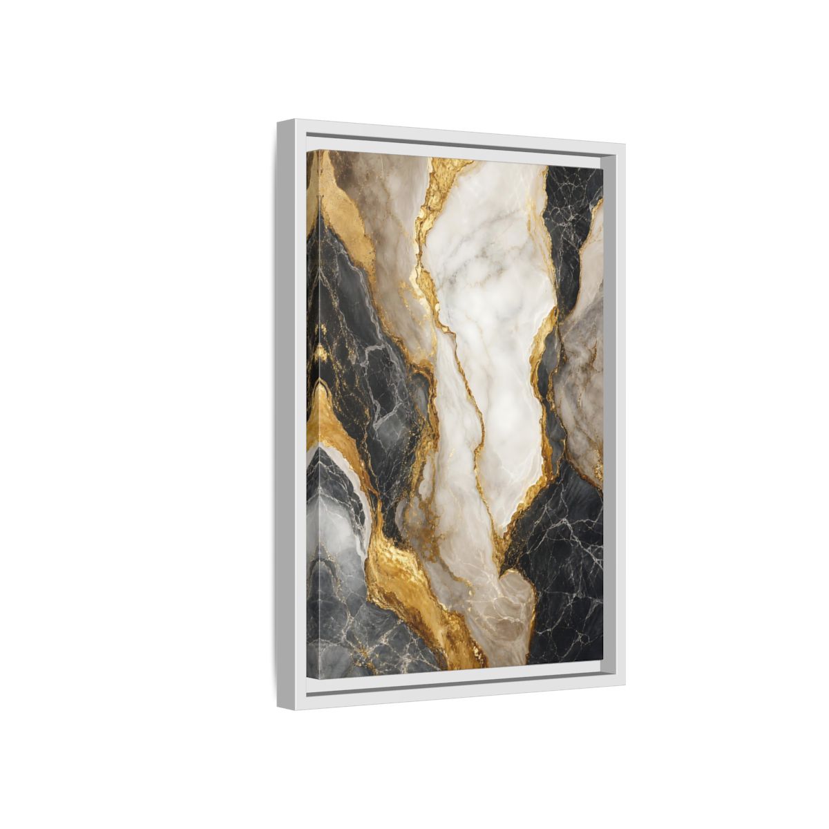 Abstract Marble Texture Black White Gold Framed Canvas Wall Art - Living Room shown as canvas wall art