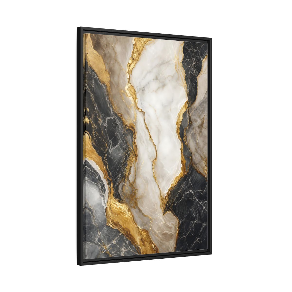 Abstract Marble Texture Black White Gold Framed Canvas Wall Art - Living Room shown as canvas wall art