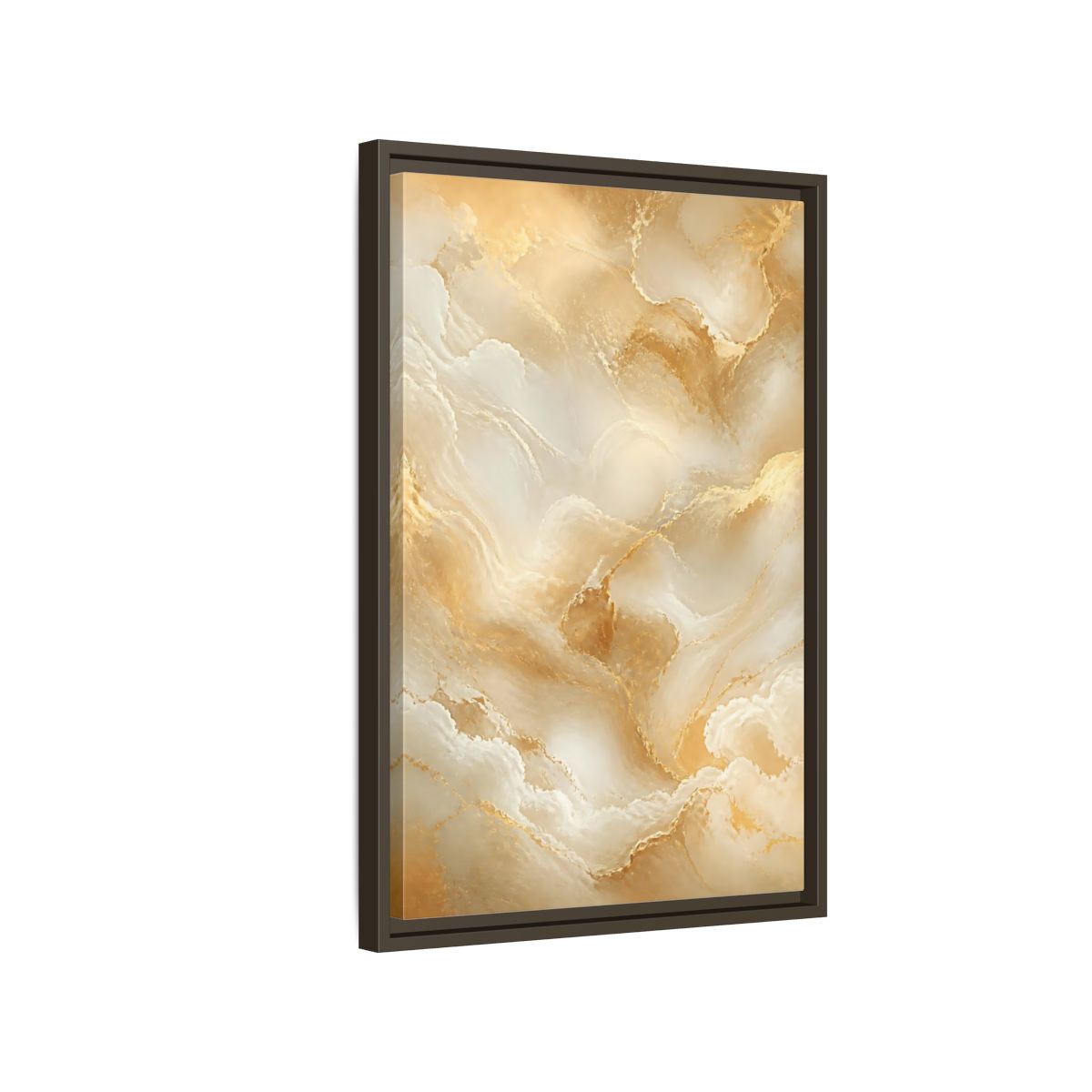 Side Mockup 2. Abstract Marble Texture Gold And White Marble shown as stretched canvas wall art