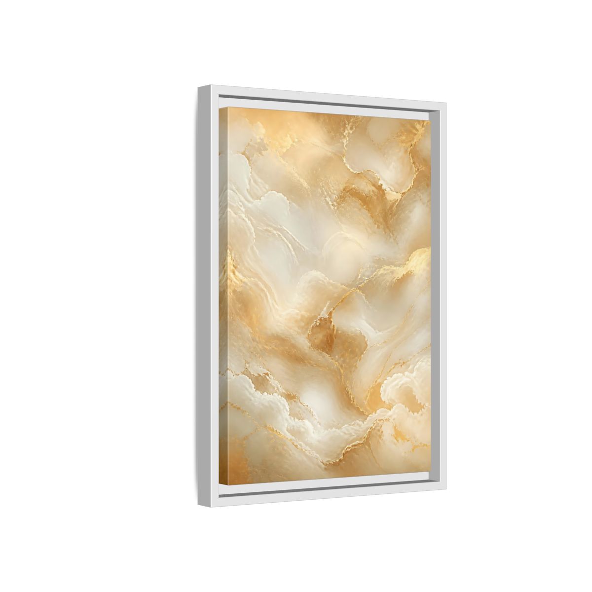 Side Mockup 4. Abstract Marble Texture Gold And White Marble shown as stretched canvas wall art