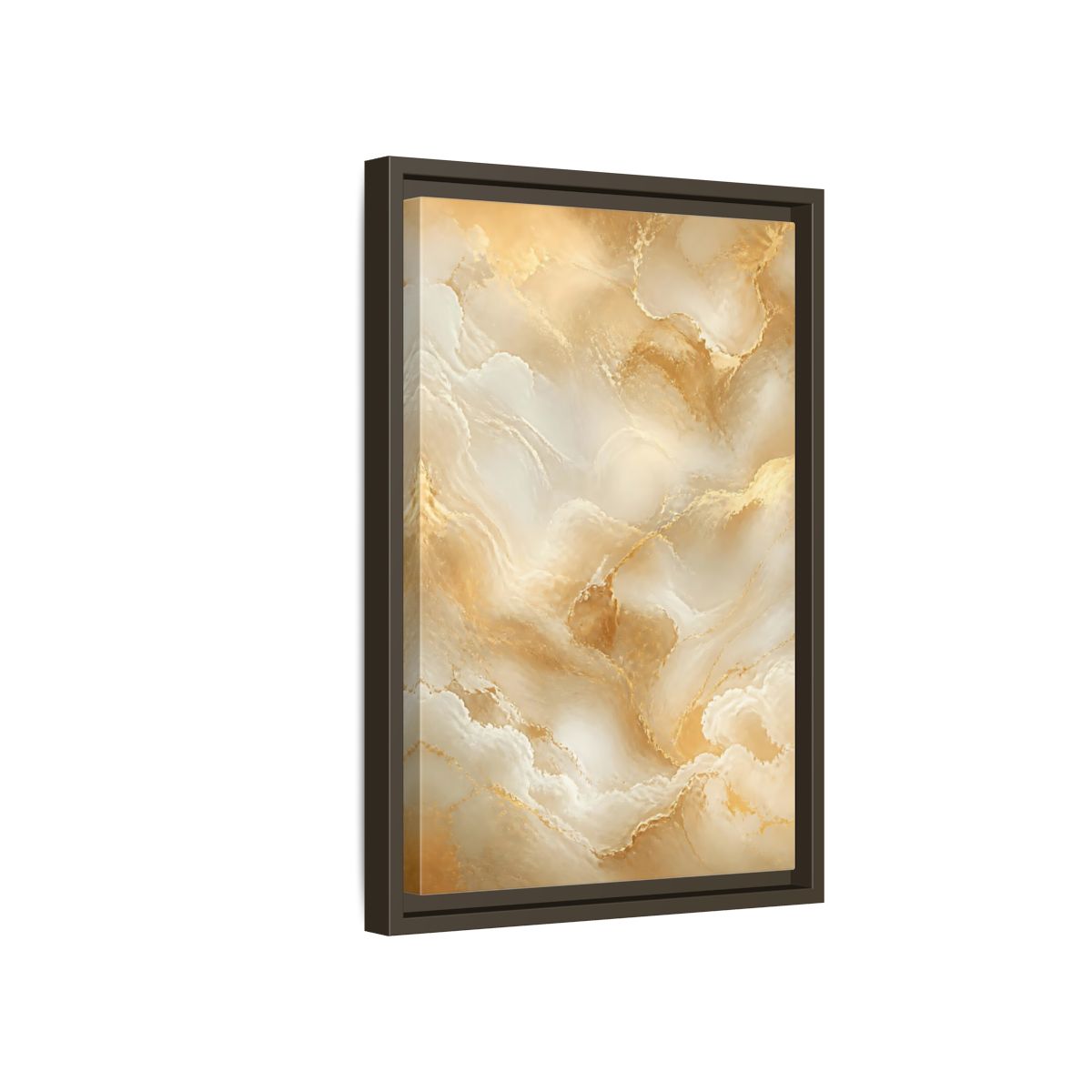 Side Mockup 5. Abstract Marble Texture Gold And White Marble shown as stretched canvas wall art