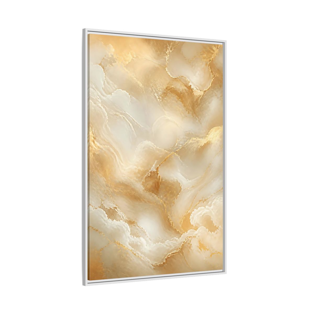 Side Mockup 7. Abstract Marble Texture Gold And White Marble shown as stretched canvas wall art