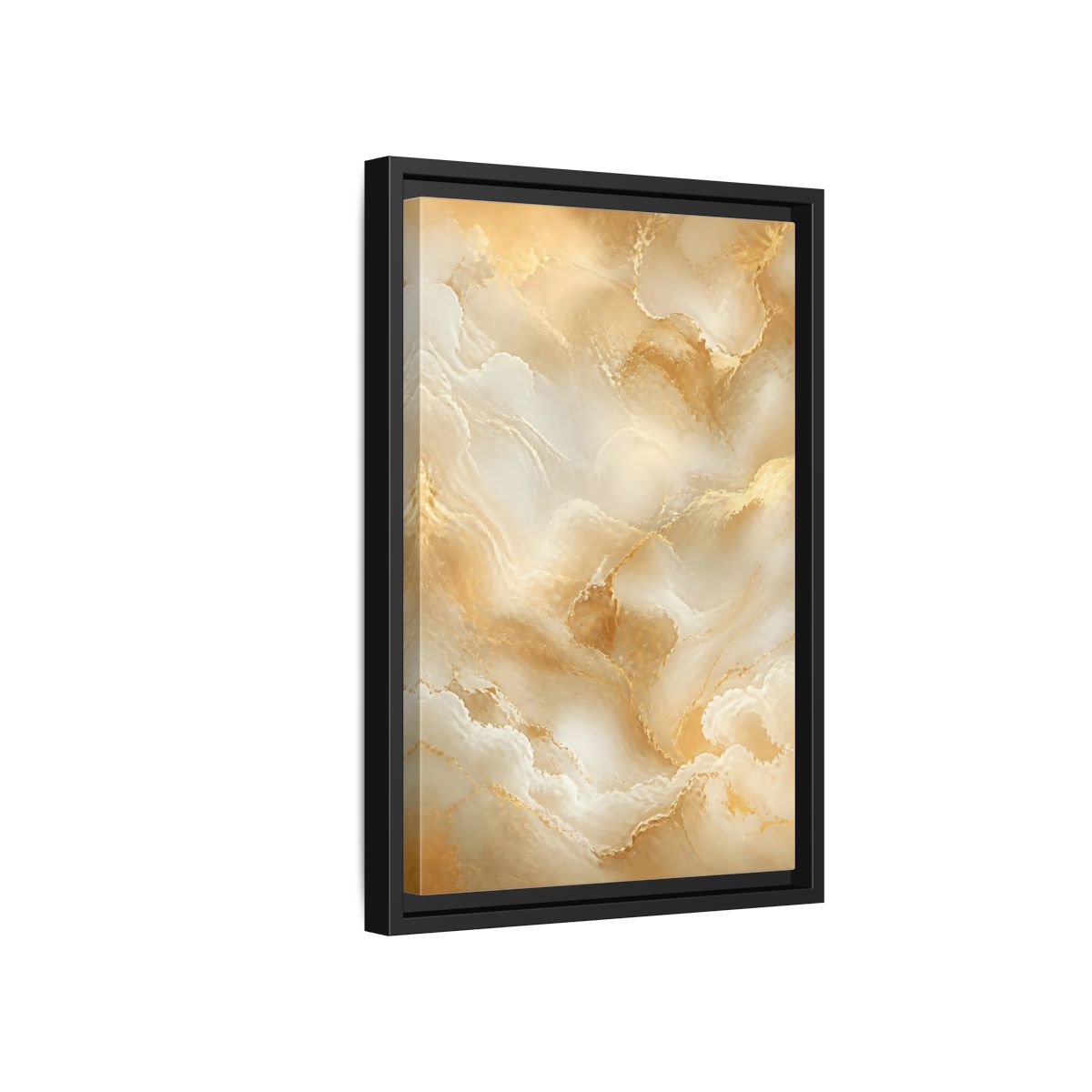 Side Mockup 6. Abstract Marble Texture Gold And White Marble shown as stretched canvas wall art