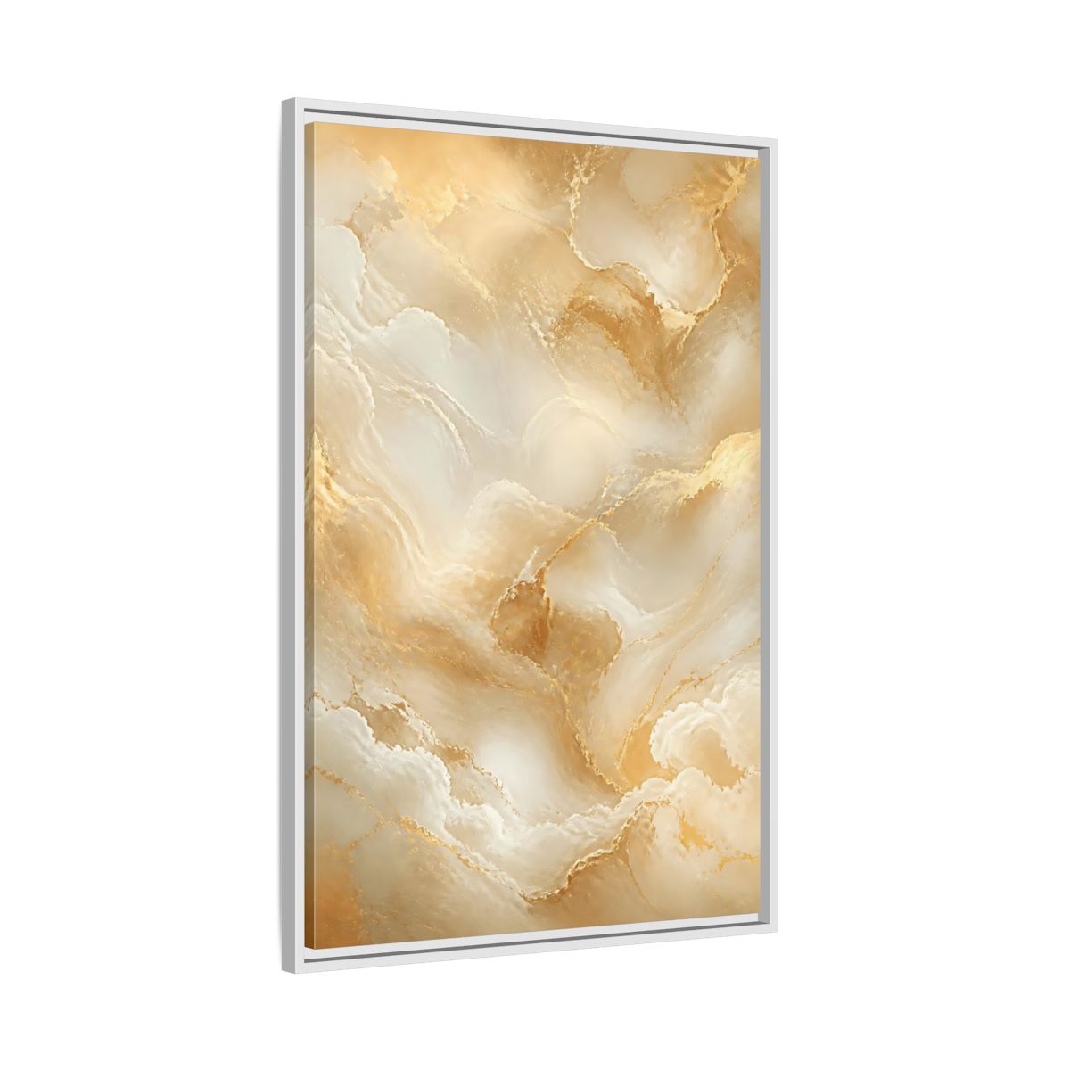 Side Mockup 9. Abstract Marble Texture Gold And White Marble shown as stretched canvas wall art