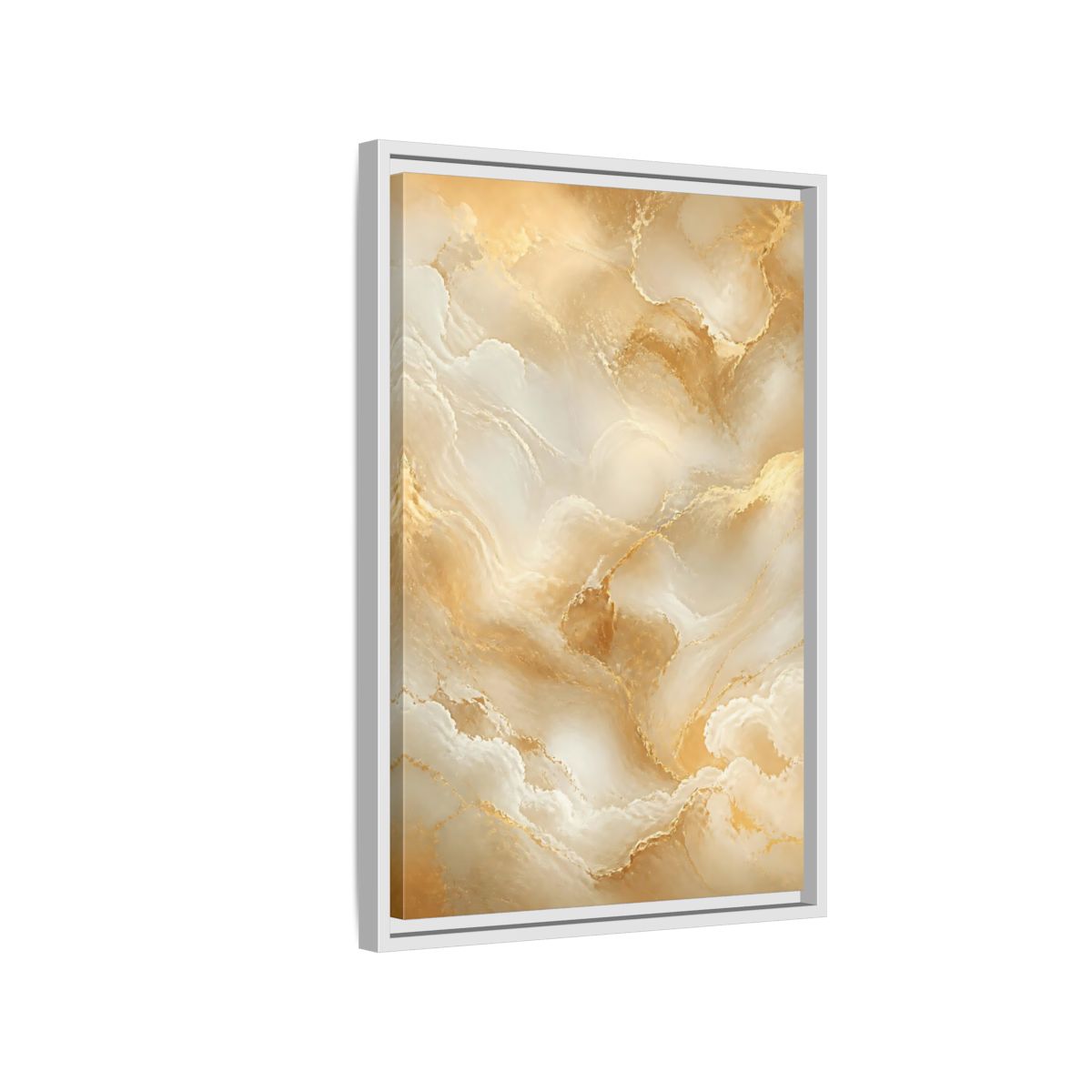 Side Mockup 1. Abstract Marble Texture Gold And White Marble shown as stretched canvas wall art