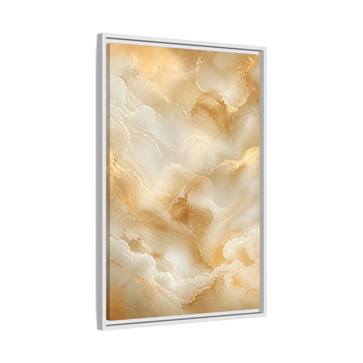 Side Mockup 10. Abstract Marble Texture Gold And White Marble shown as stretched canvas wall art