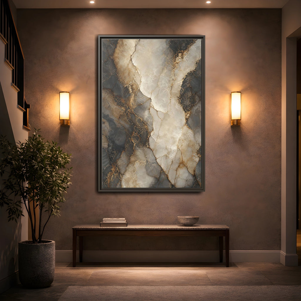 Mockup 2. Abstract Marble Texture Gold Marble shown as stretched canvas wall art