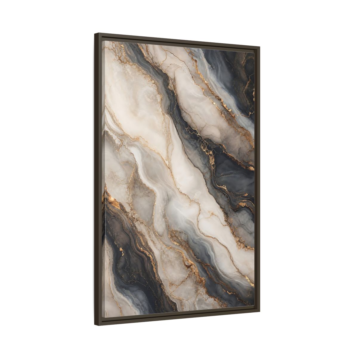 Main Mockup. Abstract Marble Texture Grey White Gold shown as stretched canvas wall art