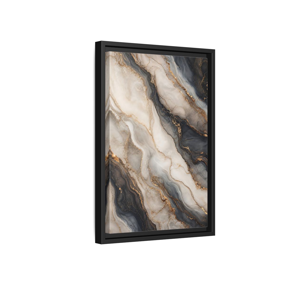 Side Mockup 6. Abstract Marble Texture Grey White Gold shown as stretched canvas wall art