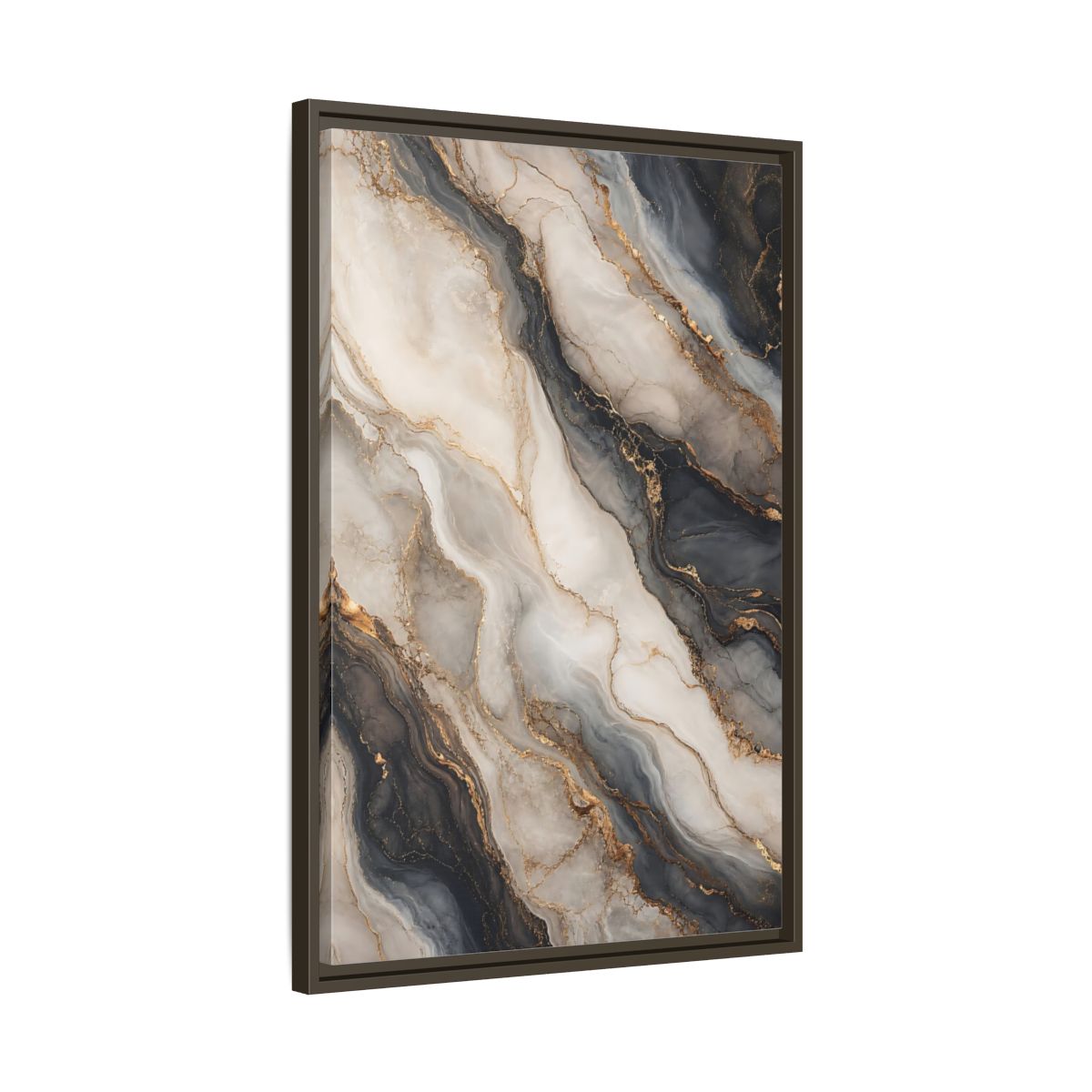Side Mockup 11. Abstract Marble Texture Grey White Gold shown as stretched canvas wall art