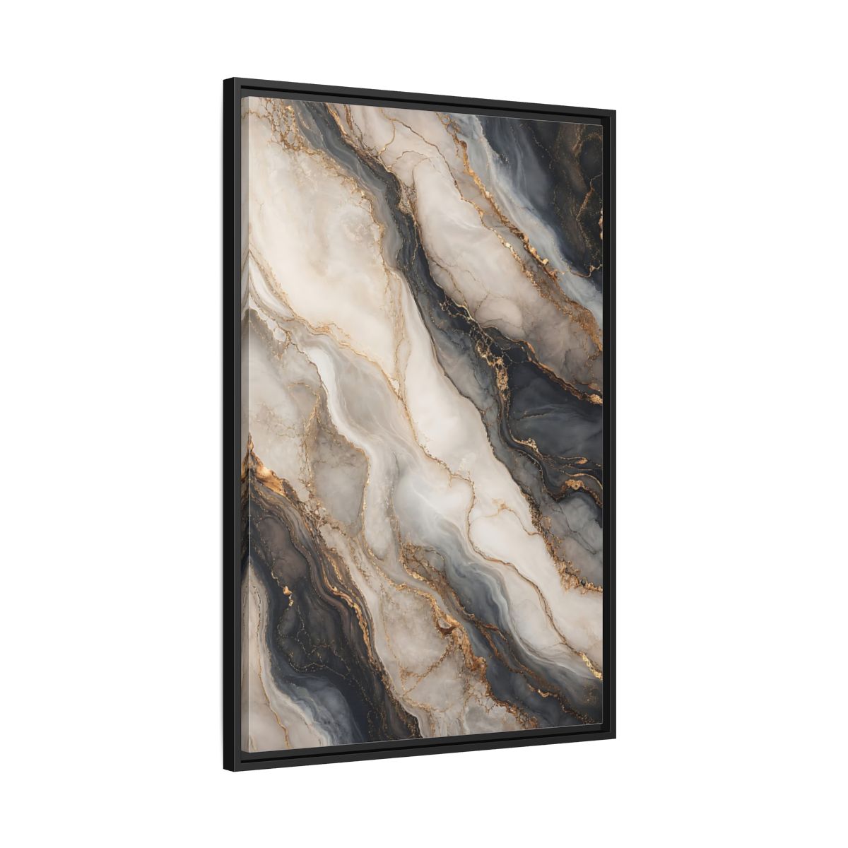 Side Mockup 13. Abstract Marble Texture Grey White Gold shown as stretched canvas wall art