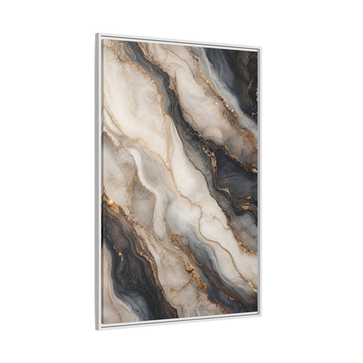 Side Mockup 7. Abstract Marble Texture Grey White Gold shown as stretched canvas wall art