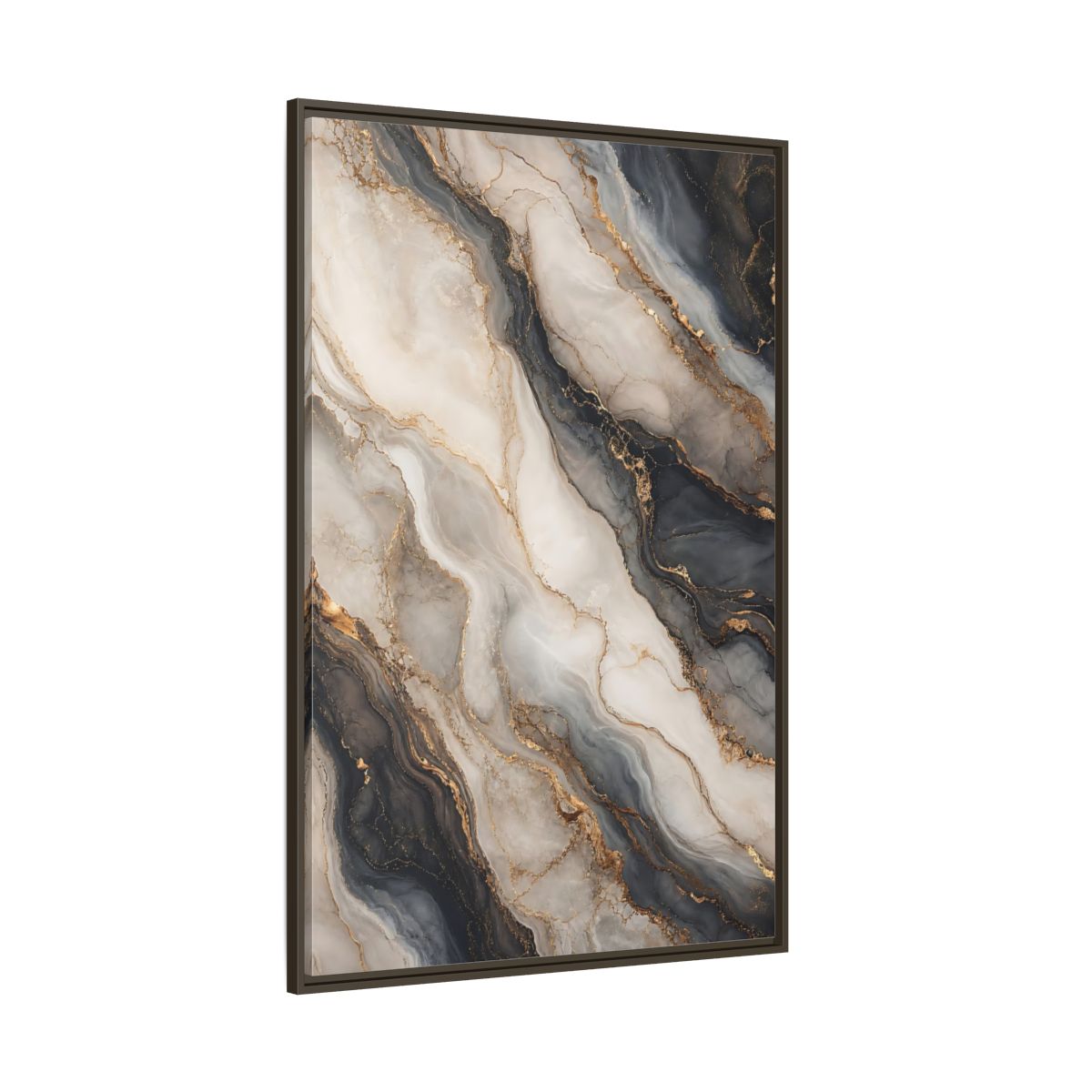 Side Mockup 8. Abstract Marble Texture Grey White Gold shown as stretched canvas wall art