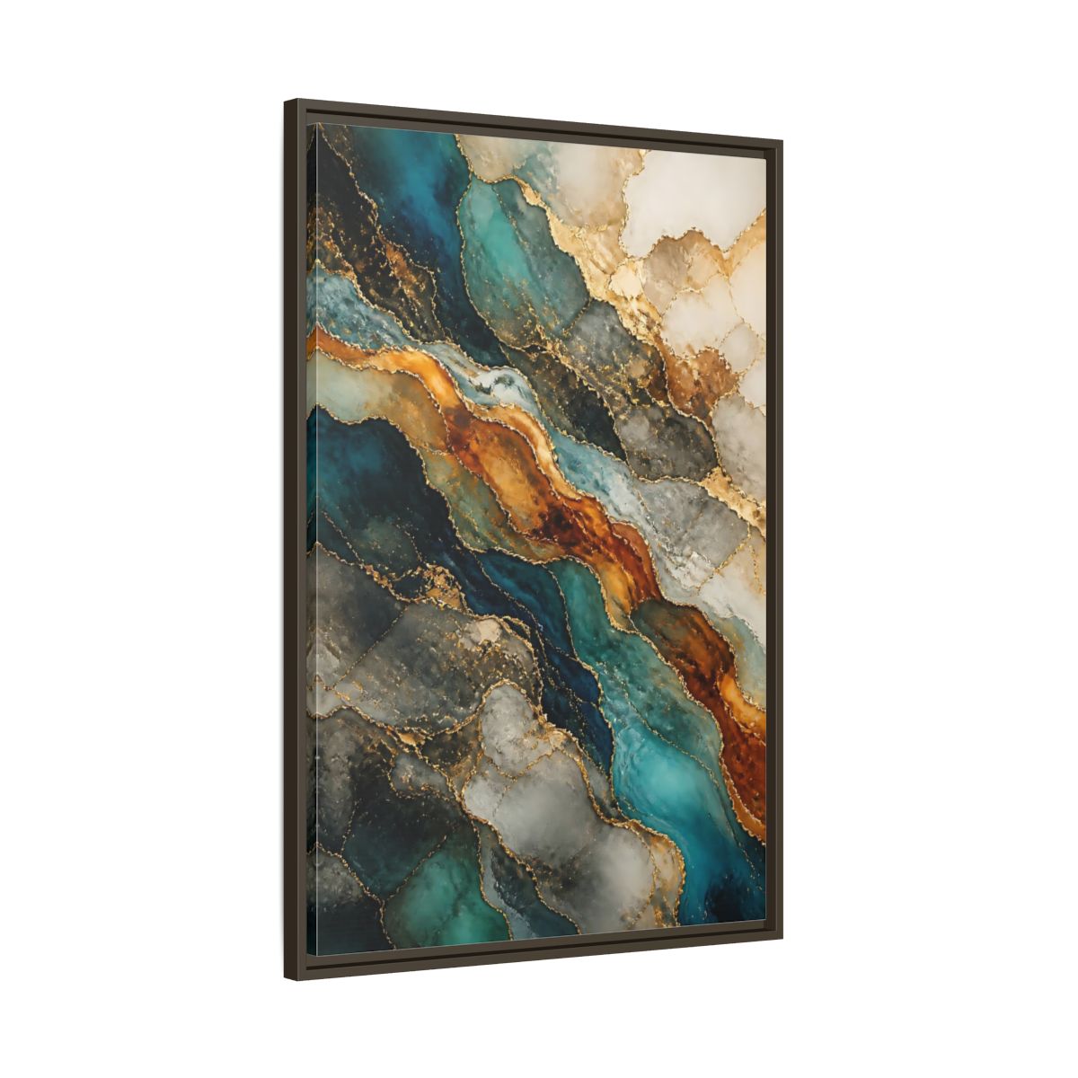 Main Mockup. Abstract Marble Texture Teal Gold Marble shown as stretched canvas wall art