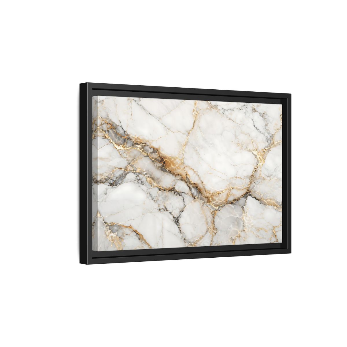 Side Mockup 6. Abstract Marble Texture White Gold Marble shown as stretched canvas wall art