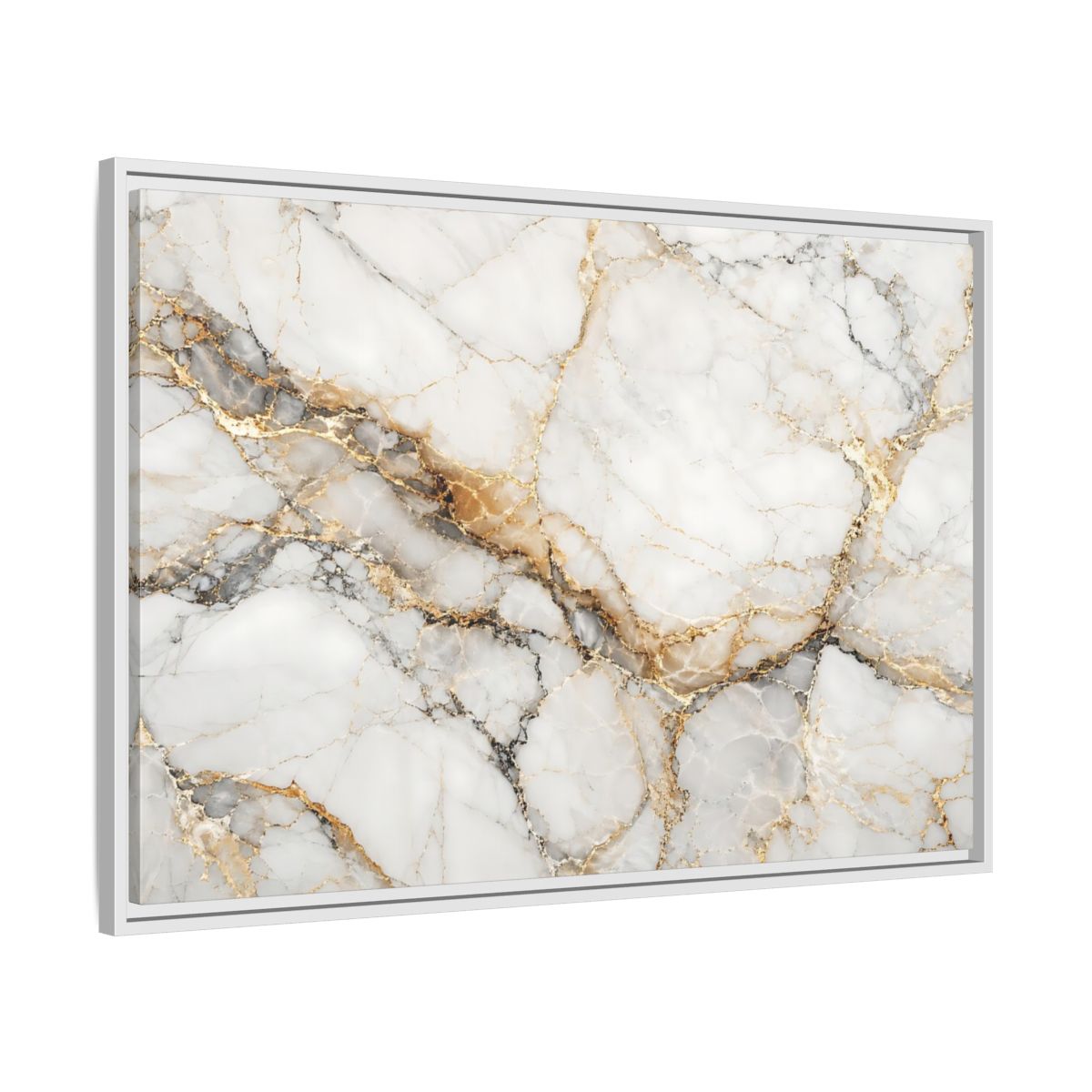 Side Mockup 9. Abstract Marble Texture White Gold Marble shown as stretched canvas wall art