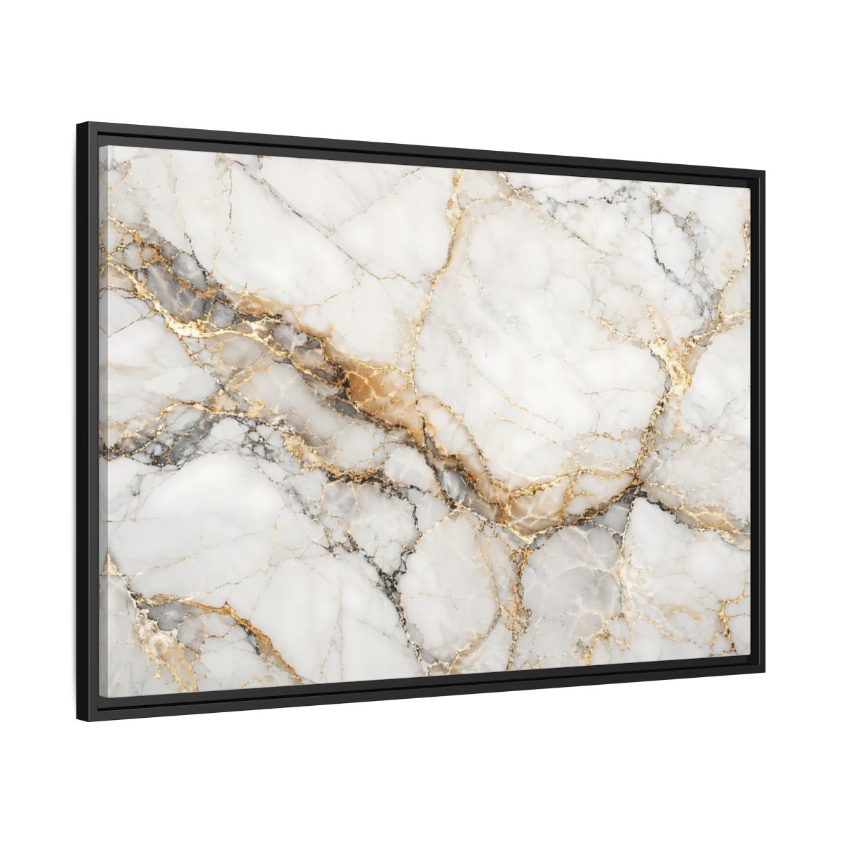 Side Mockup 13. Abstract Marble Texture White Gold Marble shown as stretched canvas wall art