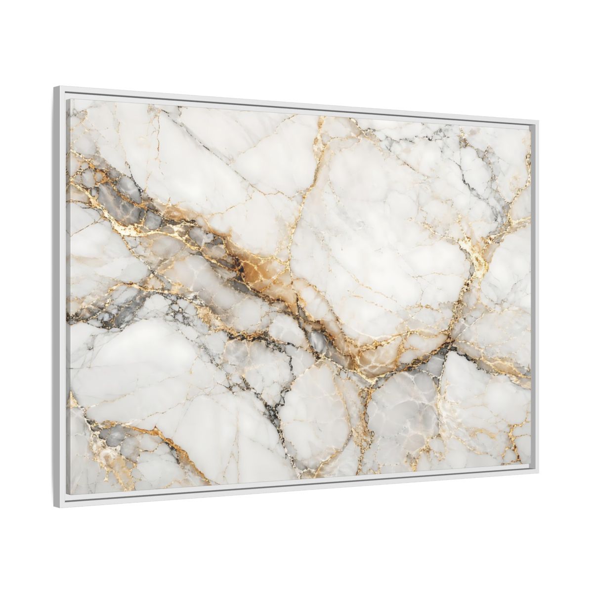 Side Mockup 7. Abstract Marble Texture White Gold Marble shown as stretched canvas wall art