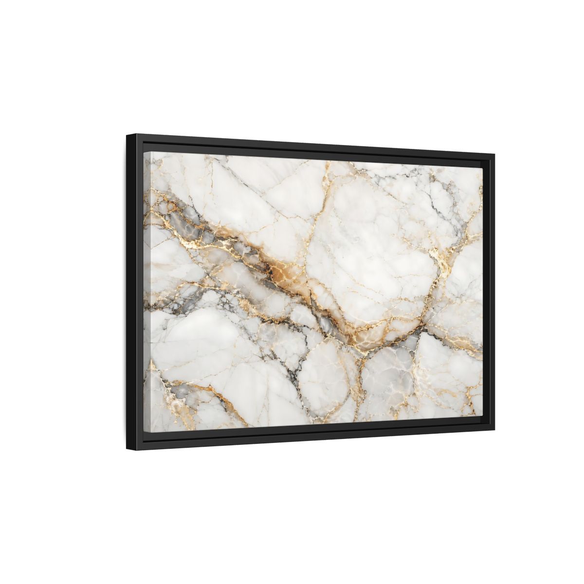 Side Mockup 3. Abstract Marble Texture White Gold Marble shown as stretched canvas wall art